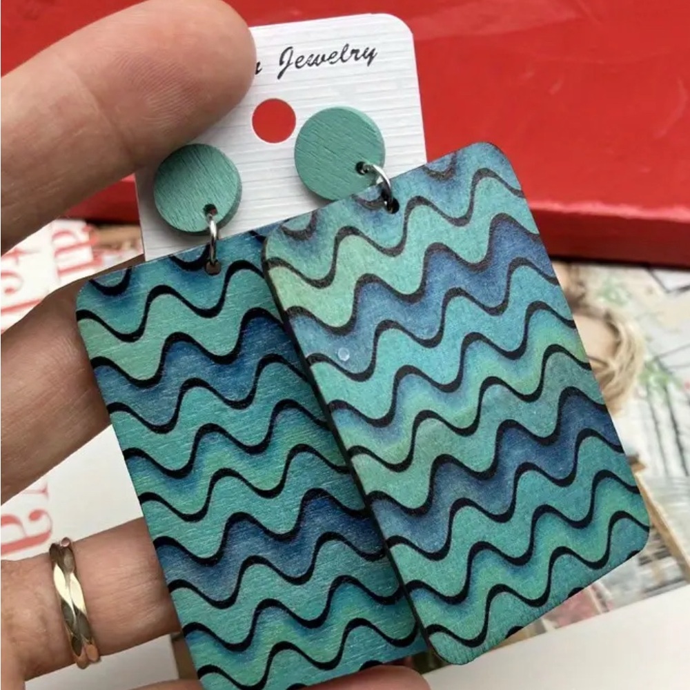 Wave Pattern Blue and Green Earrings